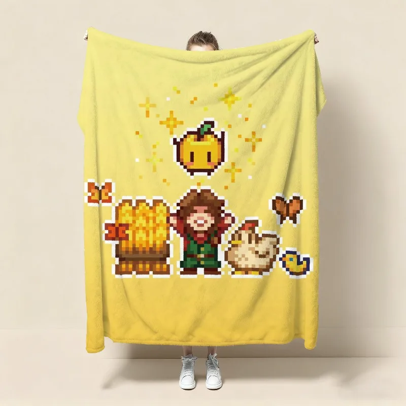 Popular Game Stardew Valley Pixel Cat Flannel Blanket Soft Throw Blanket Sofa Nap Air Conditioner Cover Gift