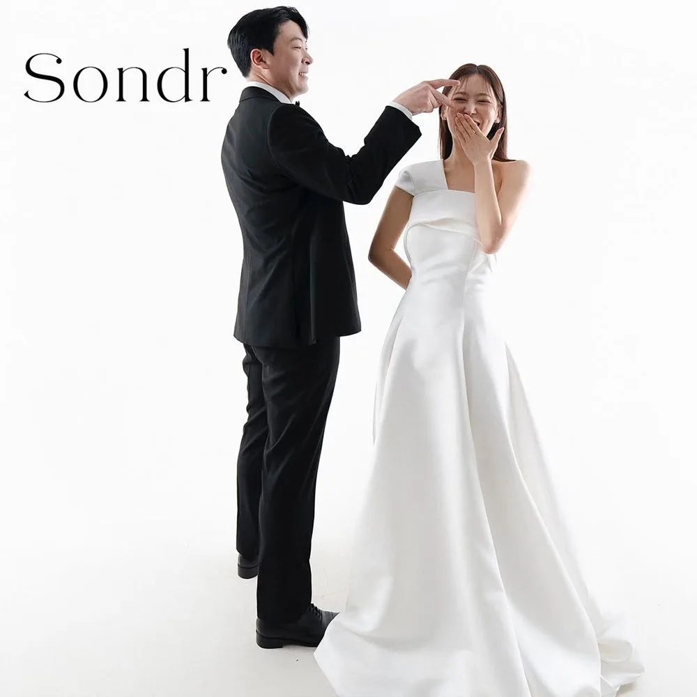 

Sondr Customized Elegant Satin Korean Wedding Dresses 2026 Photo Shoot One Shoulder Korea Bridal Gowns Floor Length Corset Back