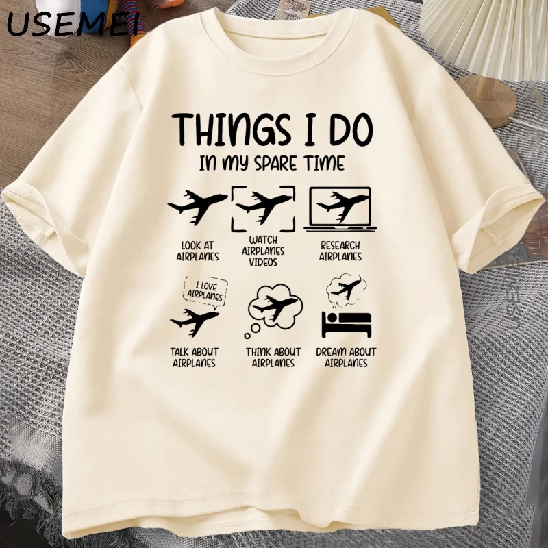 Funny Aviation T Shirt Things I Do in My Spare Time T-Shirt Funny Airplane Tshirt Round Collar Short-Sleeve Tee Shirt Clothes - view 3