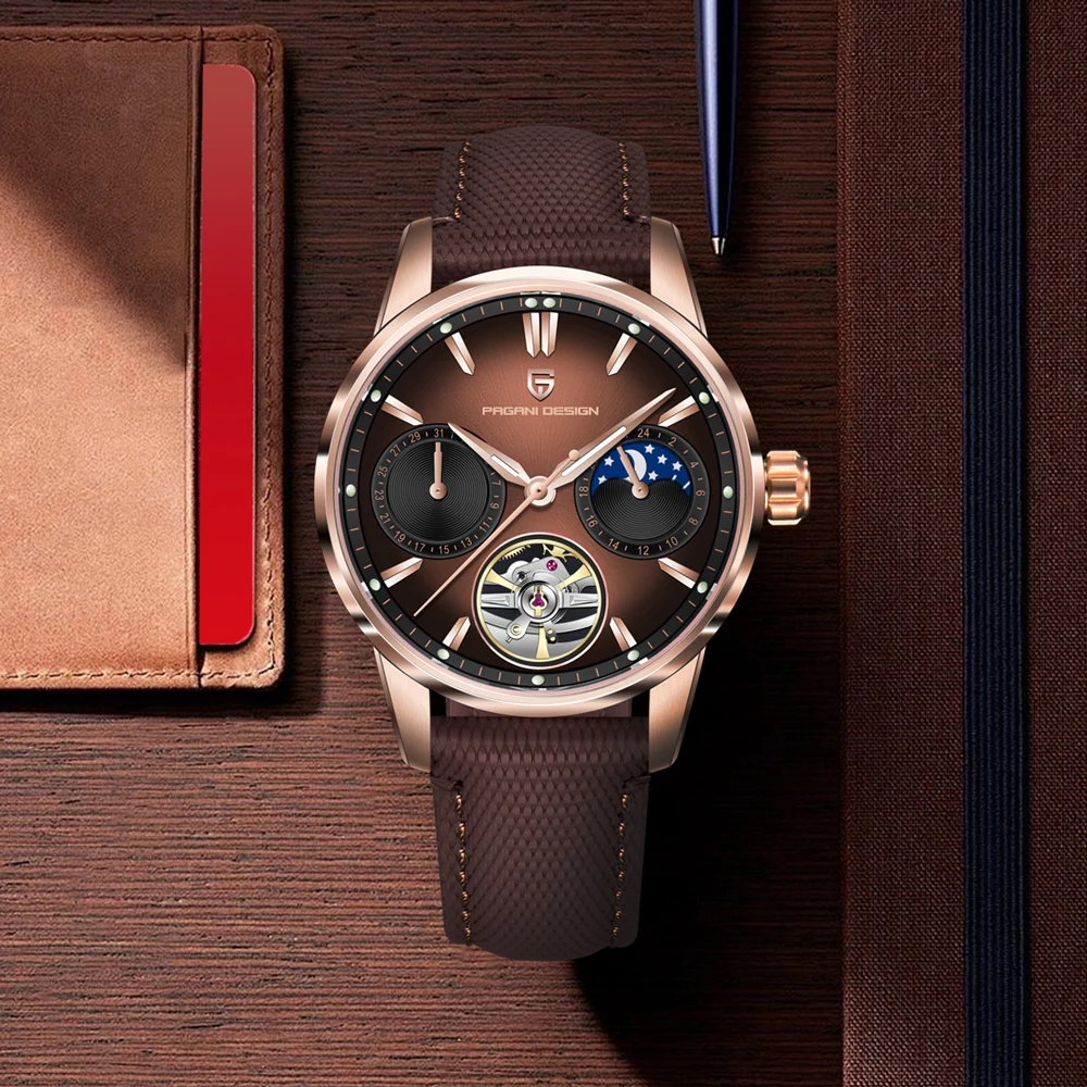 

Новинка 2024, мужские часы PAGANI DESIGN Tourbillon, золотые роскошные автоматические механические часы для мужчин, водонепроницаемые подарочные часы с фазой Луны