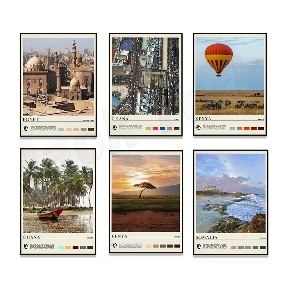 Somalia, Nigeria, Cameroon, Ghana, Kenya, Africa printing, Cairo, Egypt, Asia travel poster wall decoration