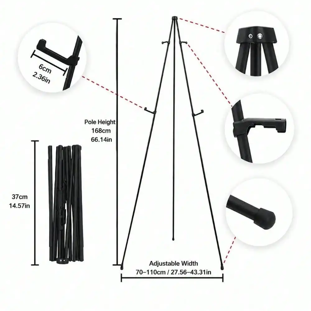 Adjustable Metal Tripod Art Easel Stand,66 Inch Foldable Floor Display Holder,Portable Painting Stand With Storage Bag For Canvas,Artwork,Poster,Artist Studio,Art Class,Sketching,School Exhibition,Craft Creation And Indoor Art Display view 4
