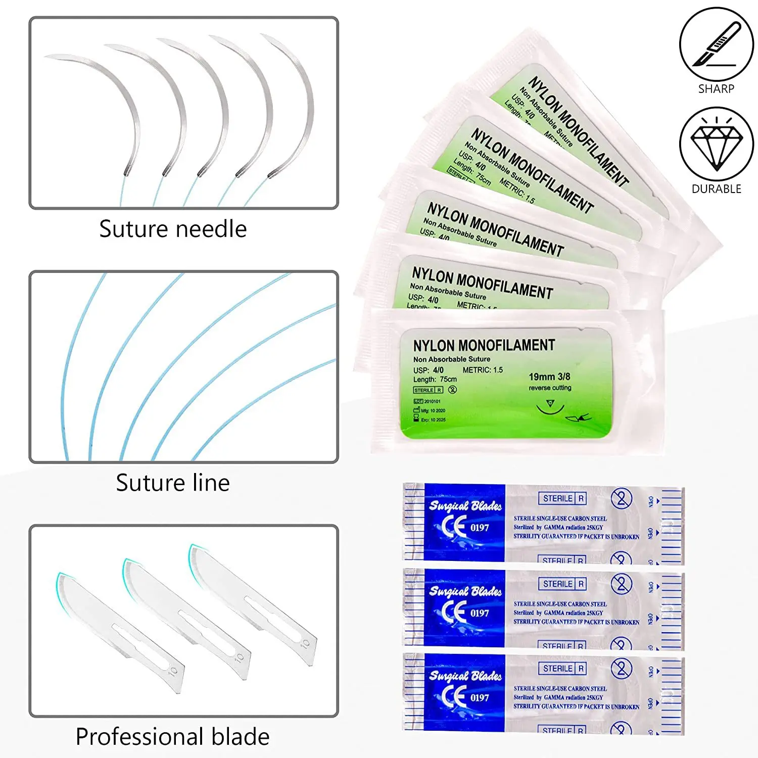 Surgical Suture Training Kit Skin Operate Suture Practice Model Training Pad Needle Scissors Tool Kit Teaching equipment