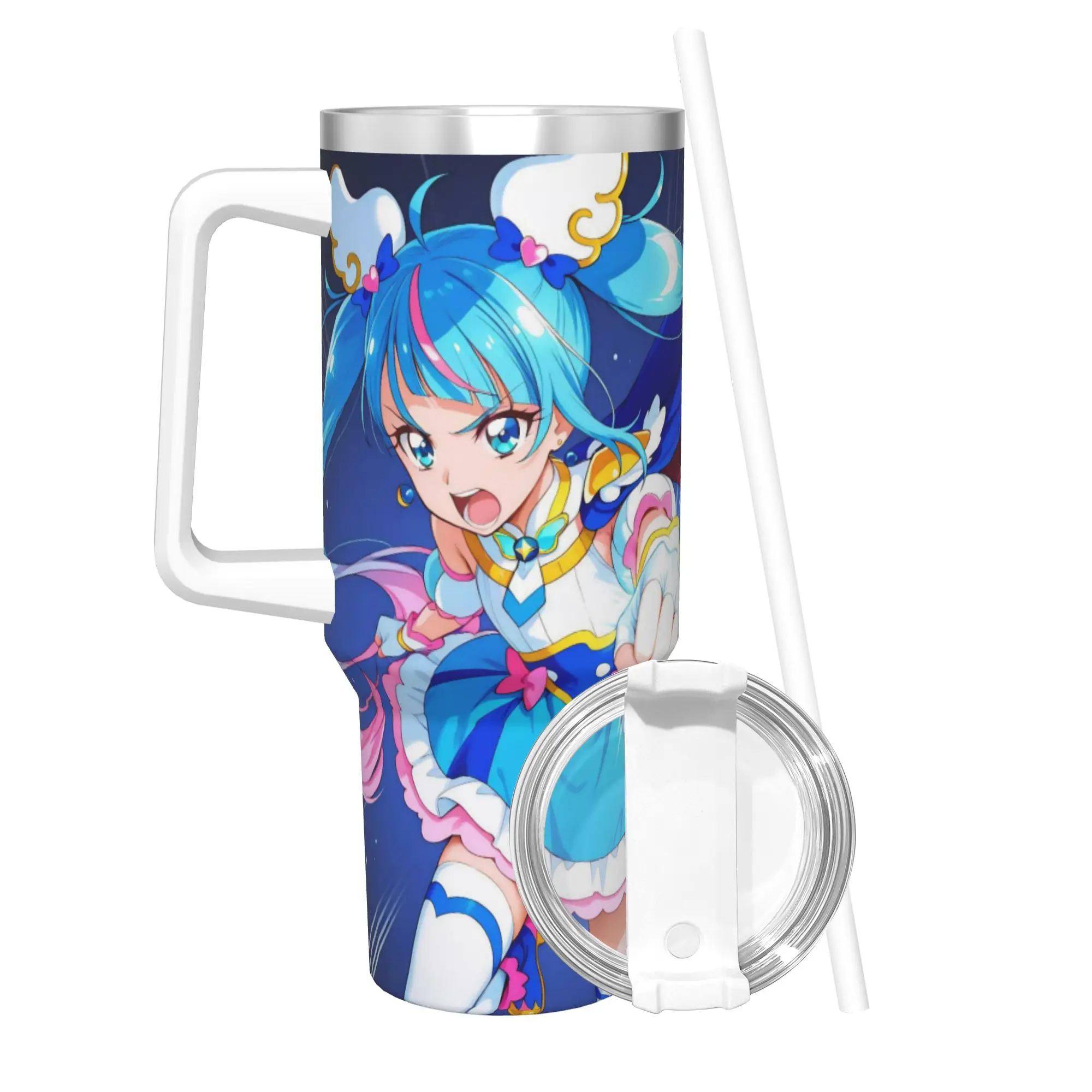Soaring Sky Pretty Cure Tumbler With Straw  Stainless Steel Tumblers Cup Double Wall Vacuum Insulated for Cold Or Hot 40oz
