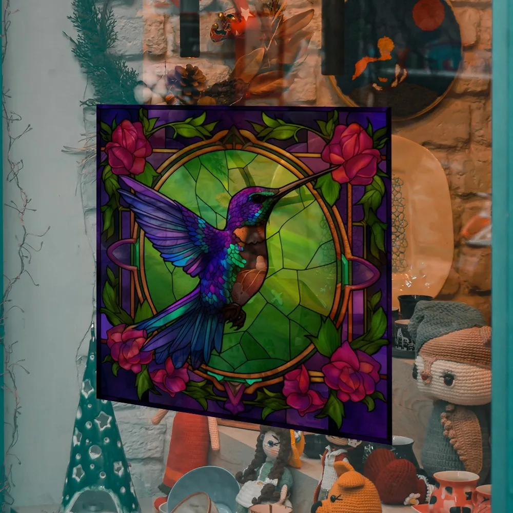 Non-Adhesive Hummingbird Window Decals Reusable Double-Sided Design Electrostatic Sticker Anti-collision PVC Warning Sticker