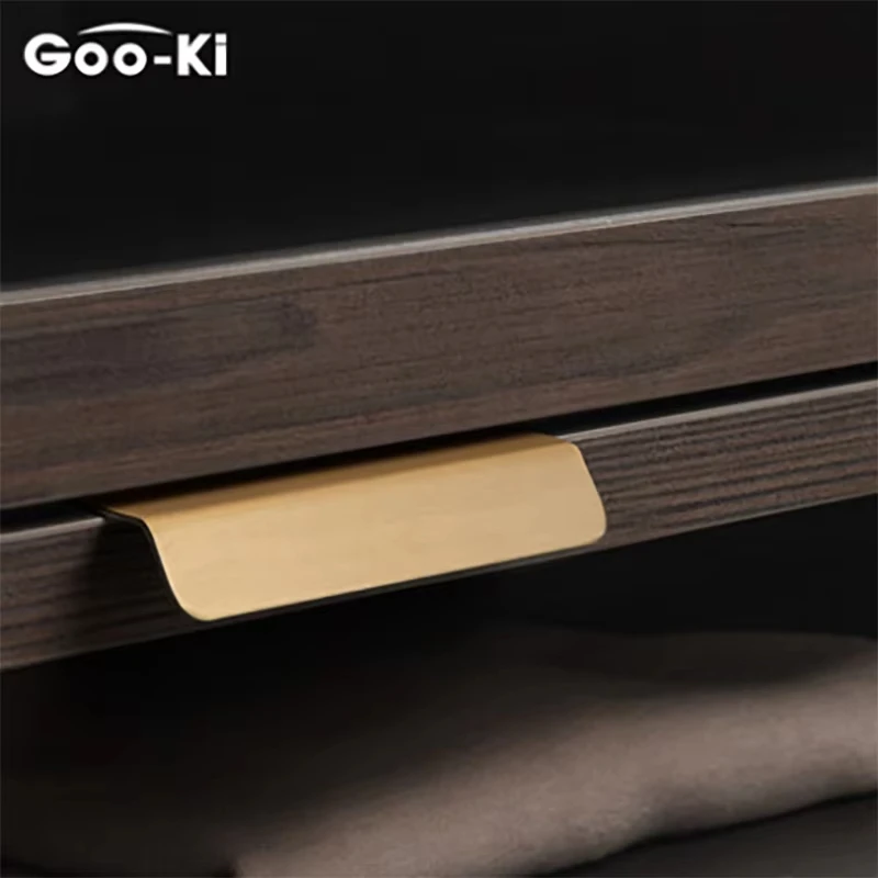 Goo-Ki Pure Brass Finger Pulls Luxury Matte Cabinet Handles Brushed Brass Finger Pulls Aluminum Kitchen Cabinet Hardware