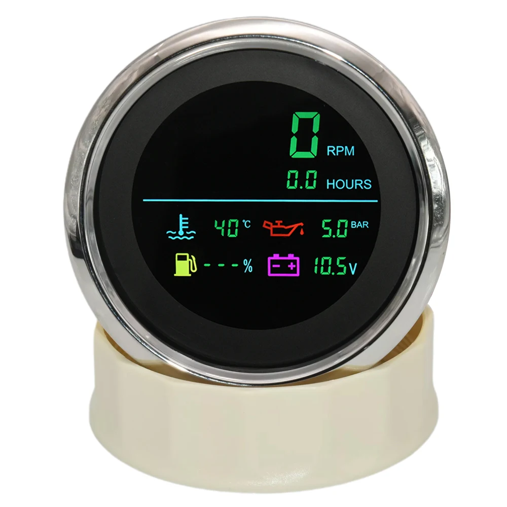 New 6 In 1 85mm LCD Multi-Function Tachometer Fuel Gauge Water Temperature Oil Pressure 0-10 Bar Sensor For Boat Car Customized