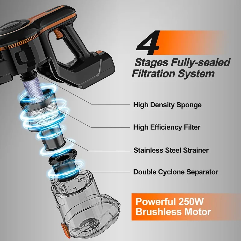 مكنسة كهربائية INSE 23Kpa بدون أسلاك موديل S600 عصا مكنسة كهربائية مع 45 دقيقة بحد أقصى وقت تشغيل طويل محمولة باليد للاستخدام المنزلي