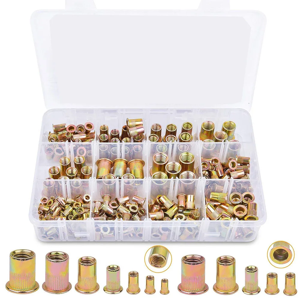 230Pcs Assorted Zinc Plated Steel Threaded Insert Rivet Nut Kit M3-M12 Flat Head Rivnuts Set for Durable Joining And Fastening