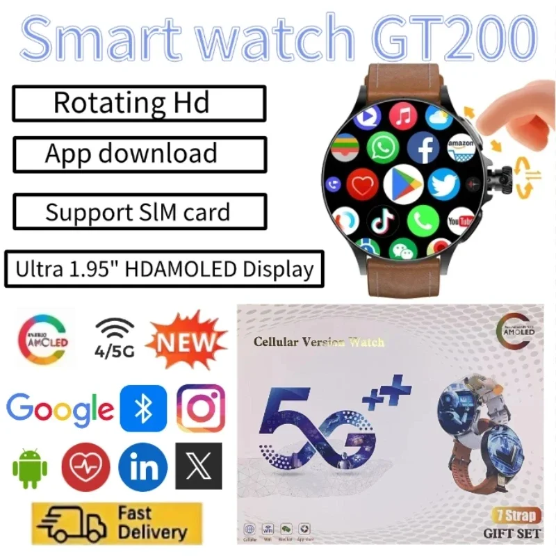 

New GT200 4G Smart Watch Video Chat 32GB Memory WIFI SIM Card NFC Sports GPS Positioning Heart Rate 4G Andriod Watch Men