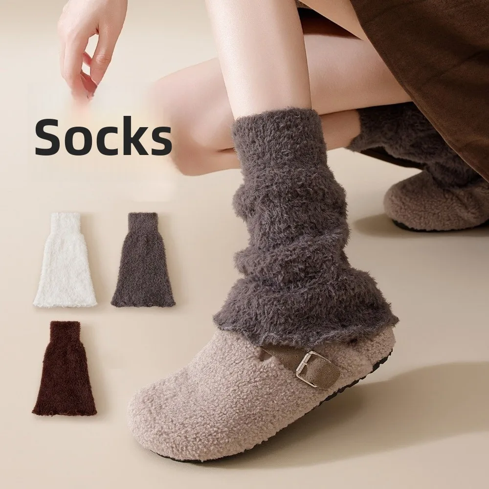 جديد المرجان الصوف تدفئة الساق الدافئة بلون منتصف العجل جورب Harajuku سميكة التمهيد يغطي النساء