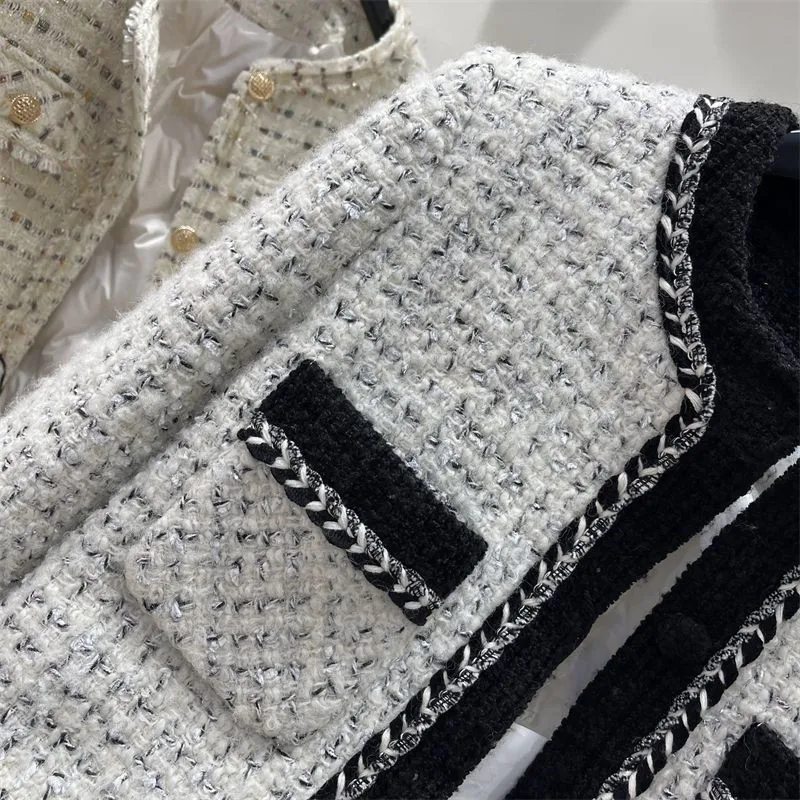 2024 New Spring Autumn Winter Coarse Tweed Jacket Casaco Feminino Women Fashion Coat:Top Round Neck Casual Suit Jacket Female