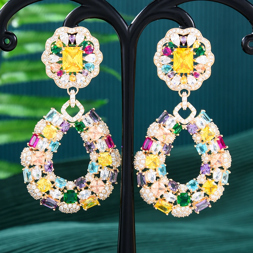 

GODKI Brazilian Multicolor Drop Earrings For Women Wedding Party Cubic Zircon Dubai Bridal Jewelry boucle d'oreille 2024