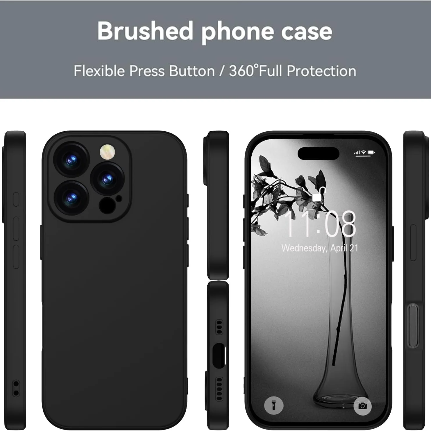 Black Shockproof Silicone Phone Case For Iphone 16 15 14 13 12 11 Pro Max mini 16 Plus Protective Lens Cover Lanyard Cord Case