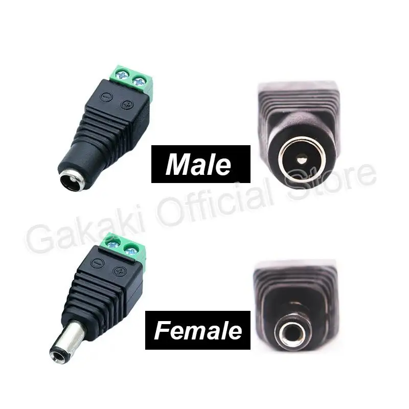 Connecteur DC femelle et mâle, adaptateur de prise jack d'alimentation, connecteur de câble pour bande lumineuse LED, caméra CCTV, 2.1x5.5mm