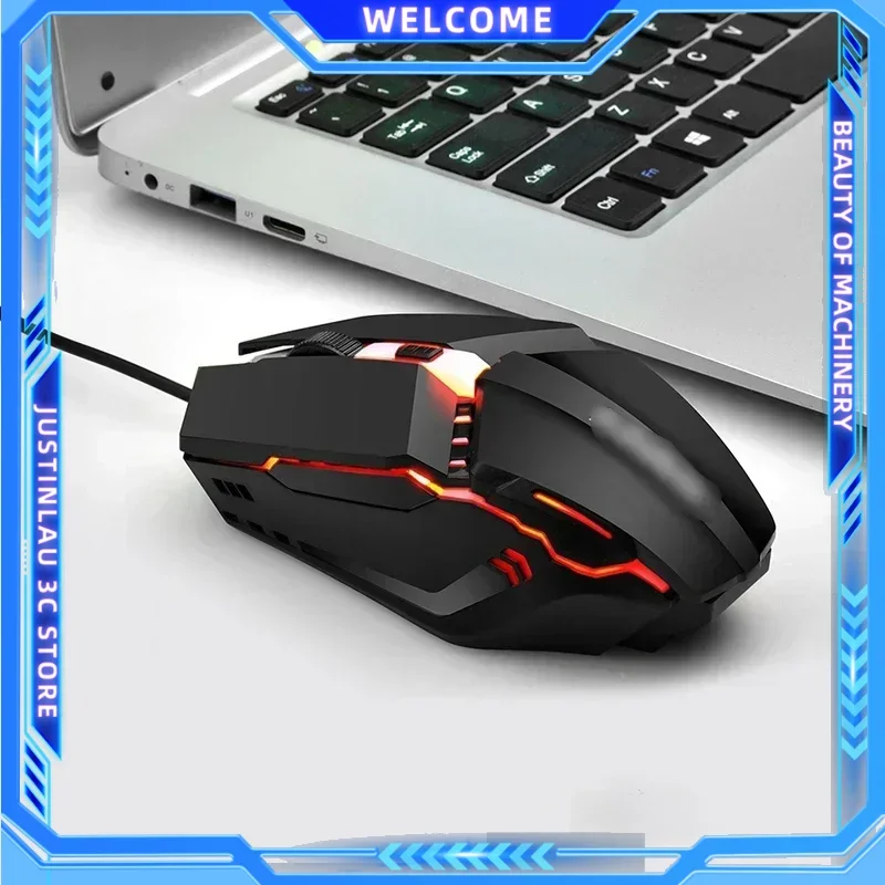 Business Office Desktop Laptop Office Light Up Eat Chicken Game Mouse 1600dpi Colorful Esports Mechanical Mouse for PC Laptop