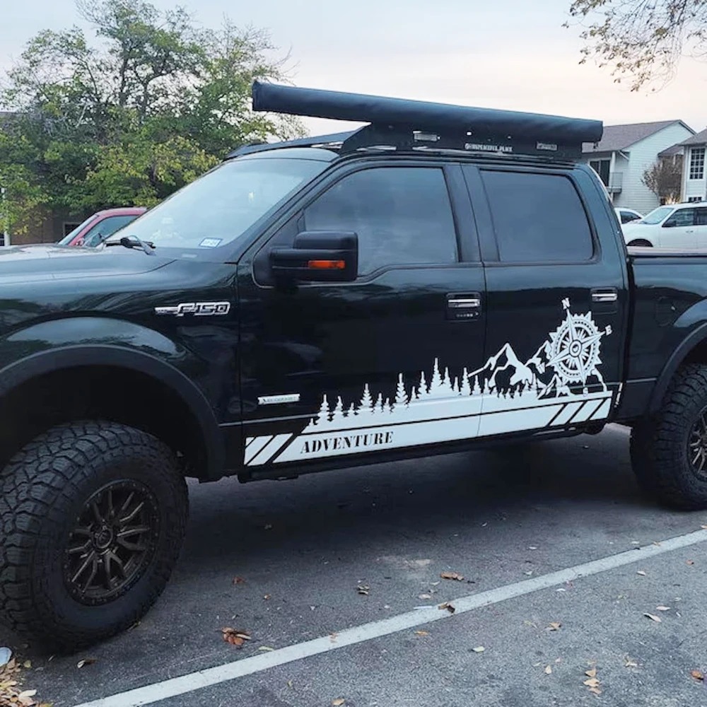 

Treeline and Mountain с компасом внедорожник виниловые наклейки наклейка, 4x4 внедорожные виниловые аксессуары лес 4x4 украшение автомобиля