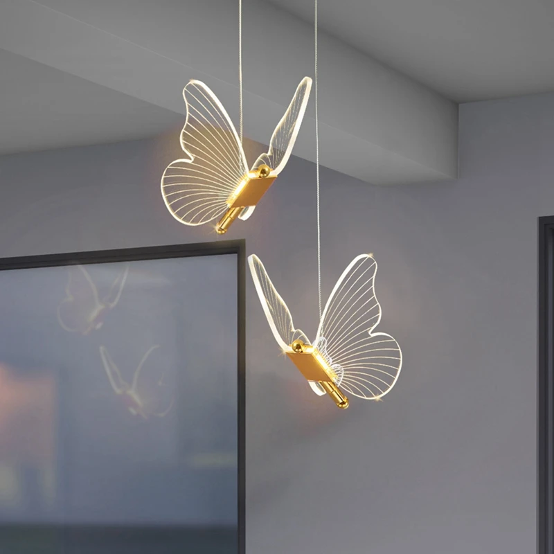 Butterfly LED Pendant Lights Nordic Golden Bedside Chandelier Lighting For Living Room Bedroom Bedside Lamp