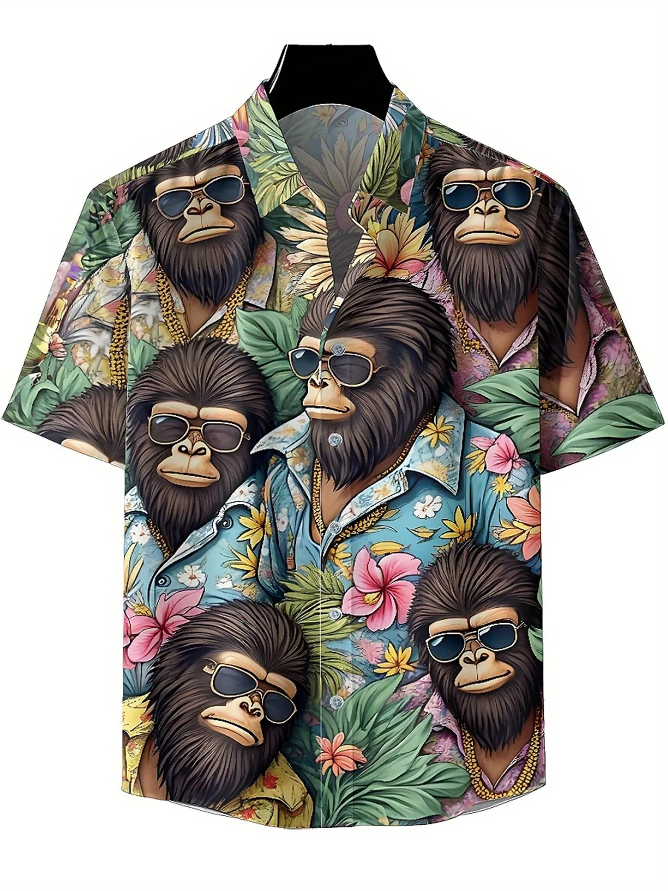 Men's Plus Size Hawaiian Shirts Monkey Fashion Prints in Tropical Jungle pattern,Unisex Aloha Shirts,summer Alternative Clothing