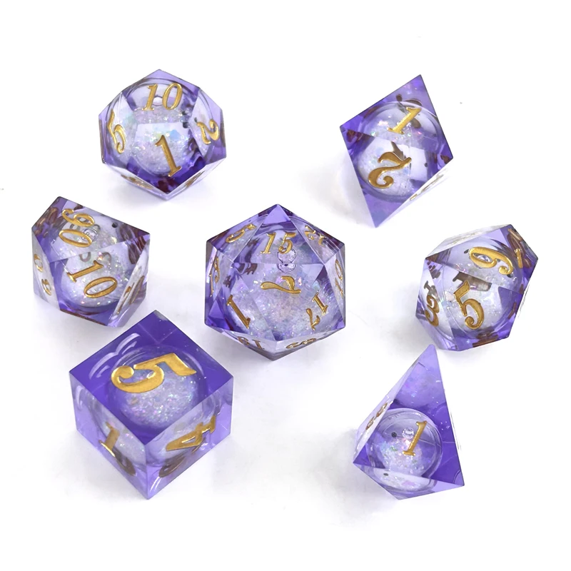 7PCS/Set Purple Liquid Flow Core Dice Eyeball Sharp Edge D+D Dices for Role Playing Table Games Dungeon and Dragon Pathfinder