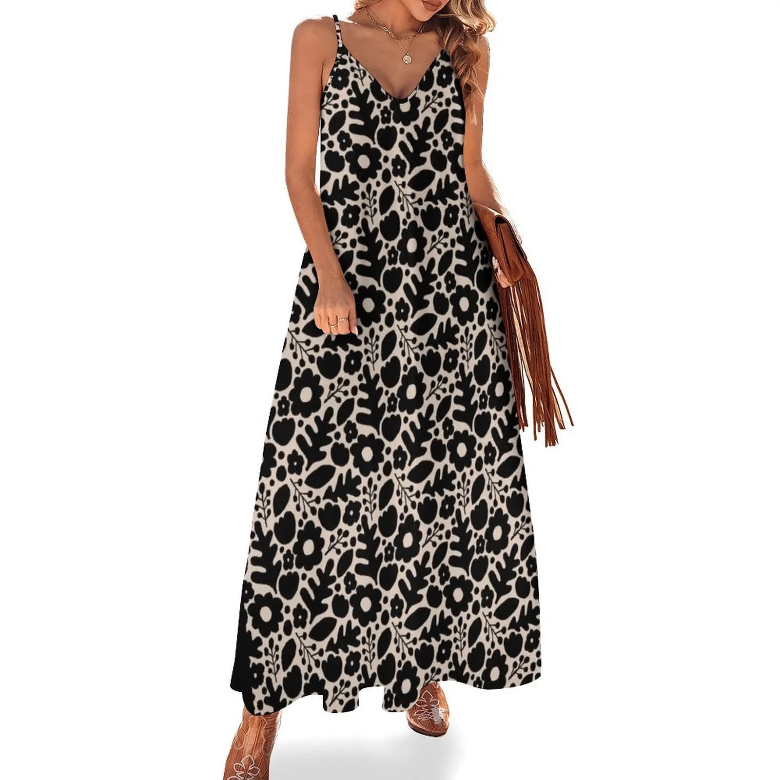 

Savonlinna - black on cream Sleeveless Dress Beachwear women's summer dresses 2024