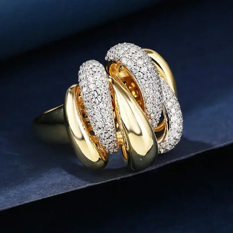 Huitan Opulent Multi-line Rings with Dazzling CZ Modern Bright Finger Accessory for Women Graceful Gentle Jewelry for Engagement