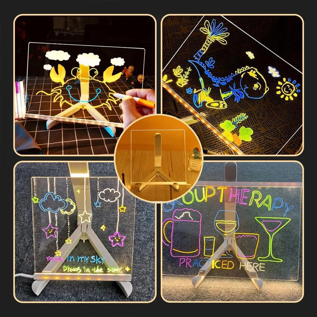 LED light up acrylic message board Erasable USB Children’s Drawing Board DIY for Birthday Gifts Bar Cafe Advertising Boards