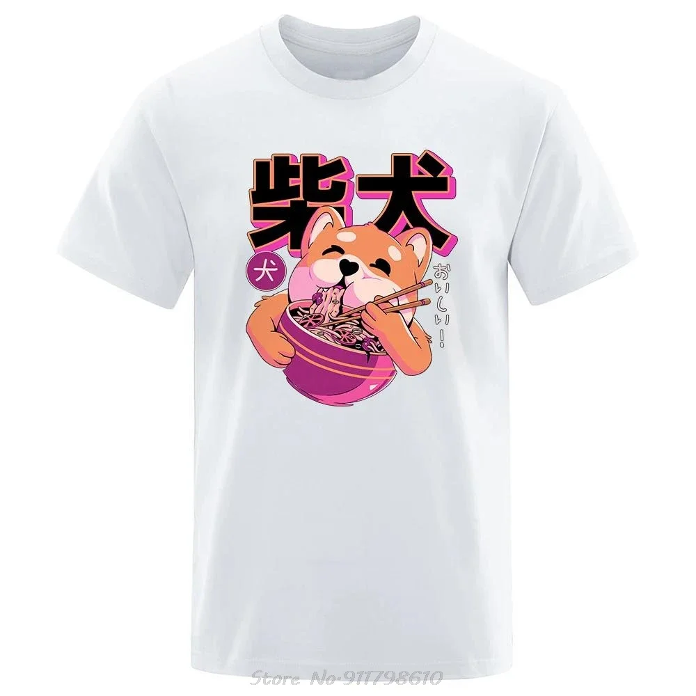 

2025 new model Cute Shiba Inu Eating Noodles T-Shirt Fashion Cotton Tees Summer Comfortable Tshirt Hip Hop Breathable Eco-Friend