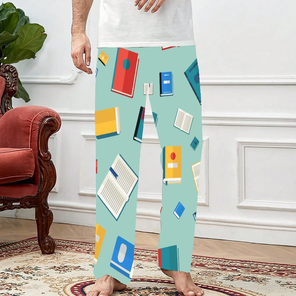 Pantalones de pijama con patrón de libro para hombre y mujer, ropa de dormir supersuave, Unisex, con bolsillos y cordón