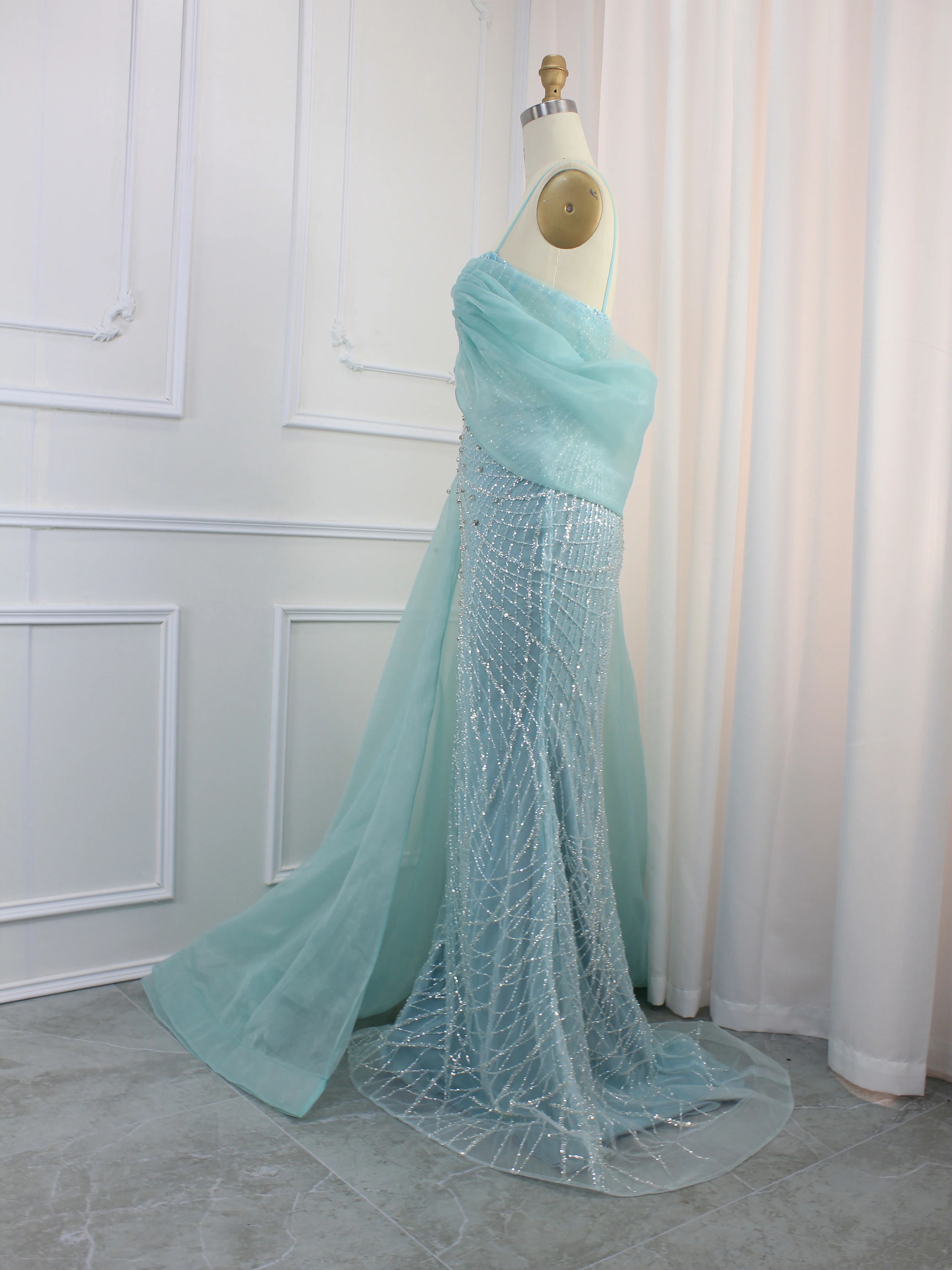 Hot Sale Dubai Turquoise Sweetheart Evening Dresses Luxury Beaded Sleeveness Formal Gowns 2024 For Women Party LA72523