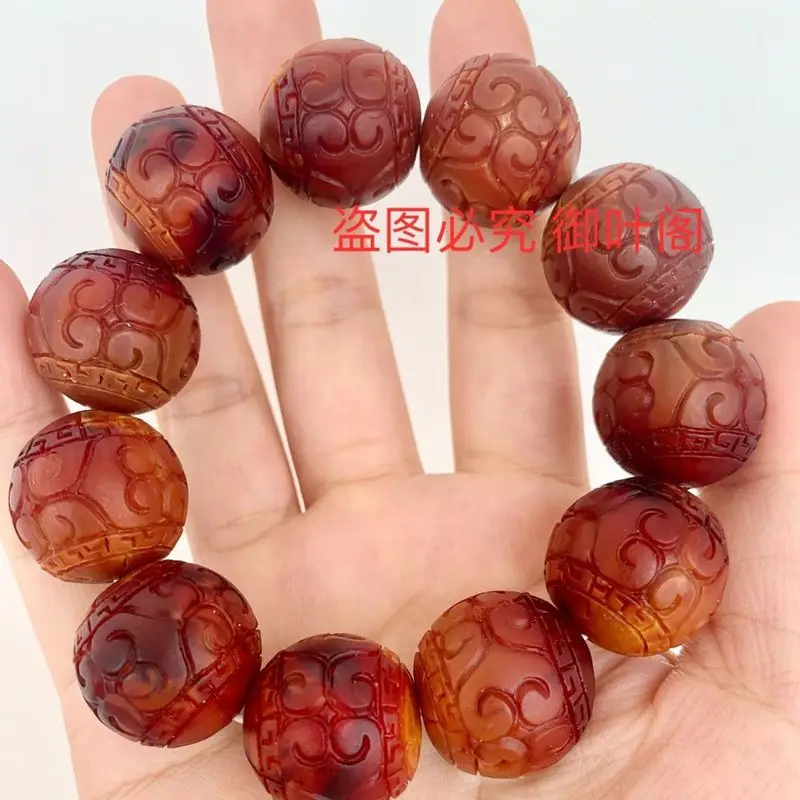 Amber Agarwood Bead with Clear Patterns, Father-Child Style, Birthday Gift Bracelet, Other Carvings