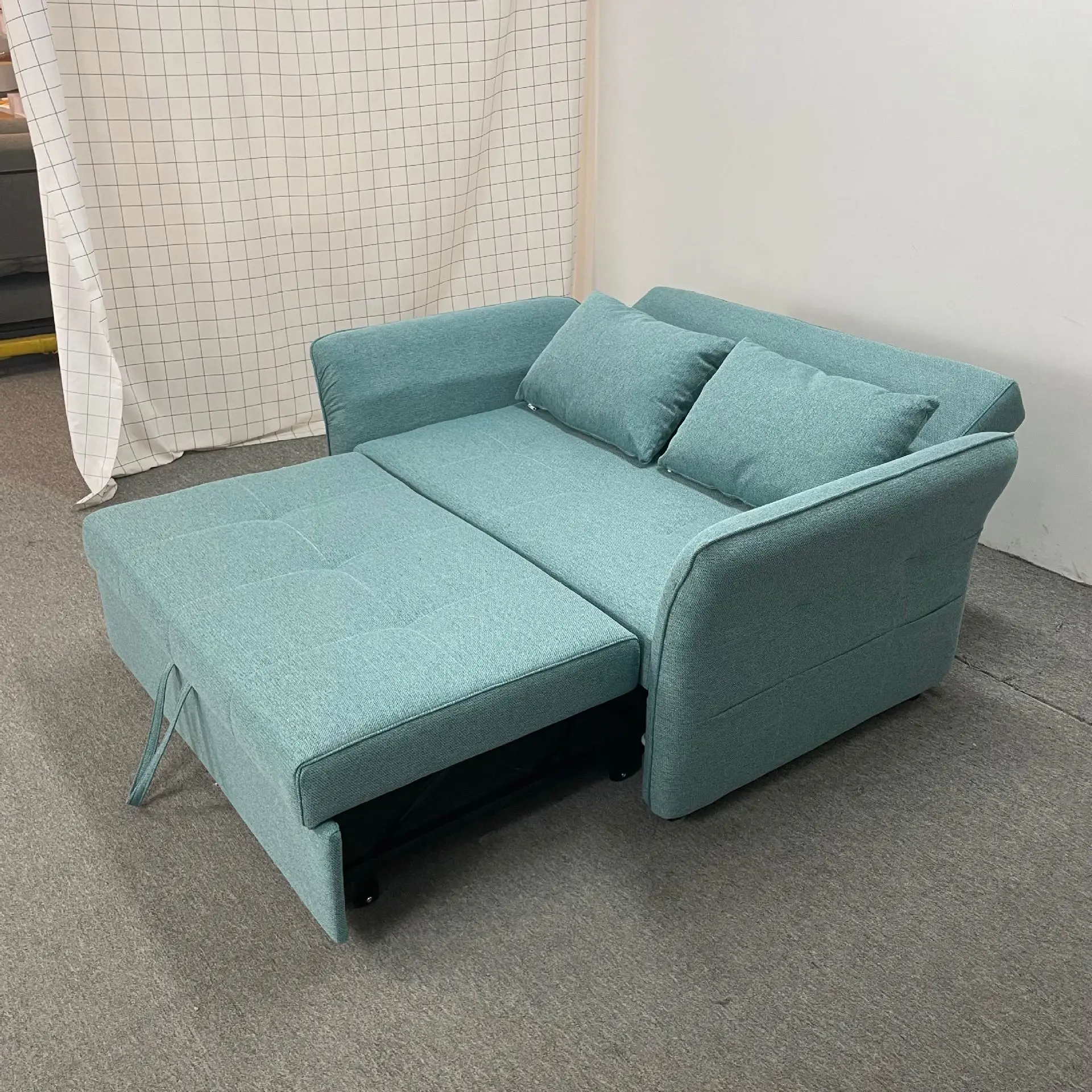 &Multifunctional Minimalist Sofa Bed Compact High-Density Foam Double Living Room Cotton-Linen Fabric Solid Wood Frame Dual-Use