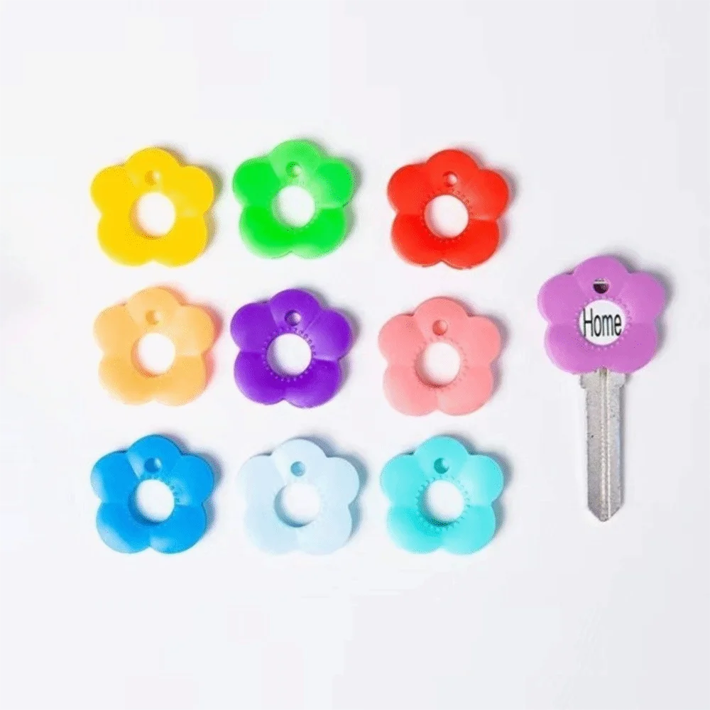 Flower Shape Silicone Key Sleeve DIY Key Distinguish Key Cap Cover with Label Color Classification Multi-color Key Sleeve Key