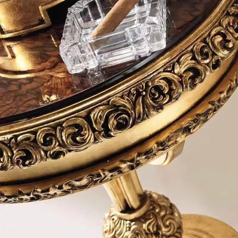 Antique living room bedroom luxury classical royal gold carved small round wood side table