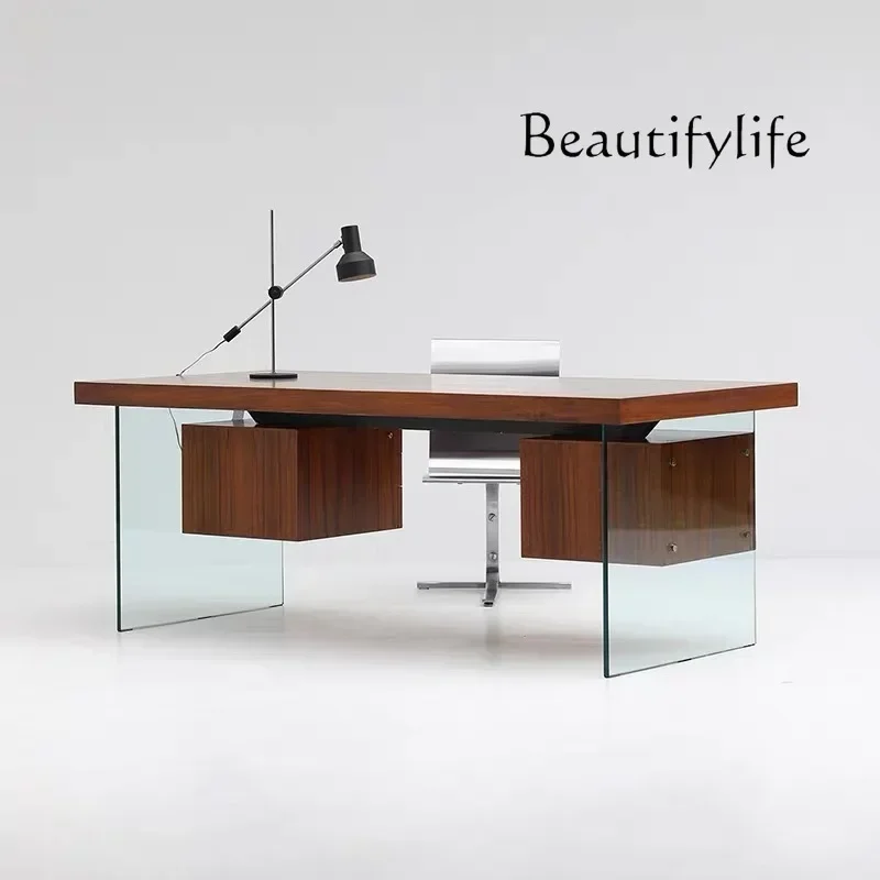 

XS Premium Series Minimalist Modern Minimalist Antique Desk Glass Retro Designer Walnut High-end Desk