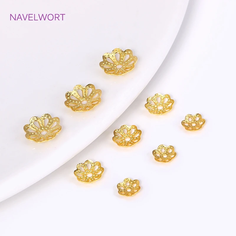bisuteria materiales por mayor Tapas de cuentas chapadas en oro de 18K para fabricación de joyas, abalorios huecos para pulsera, Material de joyería artesanal hecho a mano, venta al por mayor, 5mm, 6mm, 8mm
