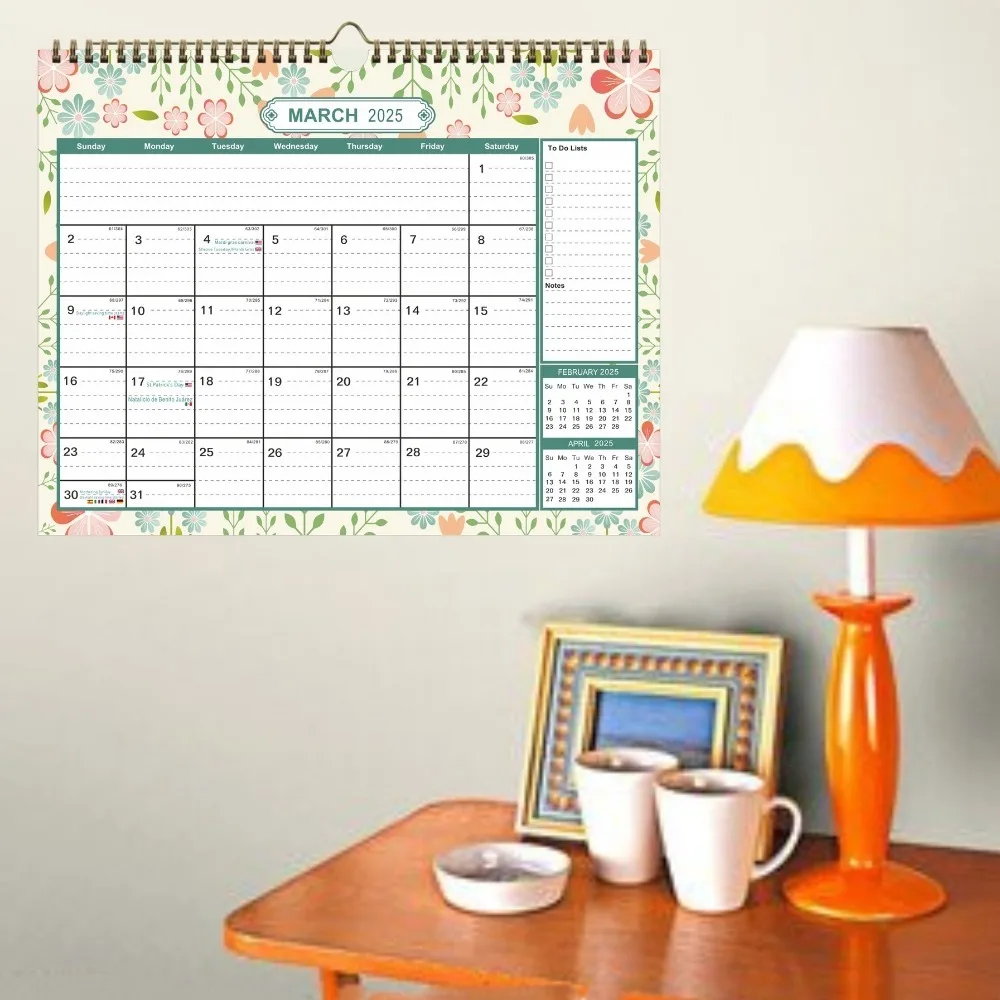 جديد 2025 تقويم الحائط 18 شهريًا رشاقته ورقة جدار مخطط زهرة نمط 25 يناير إلى 26 يونيو تقاويم معلقة للمكتب المنزلي