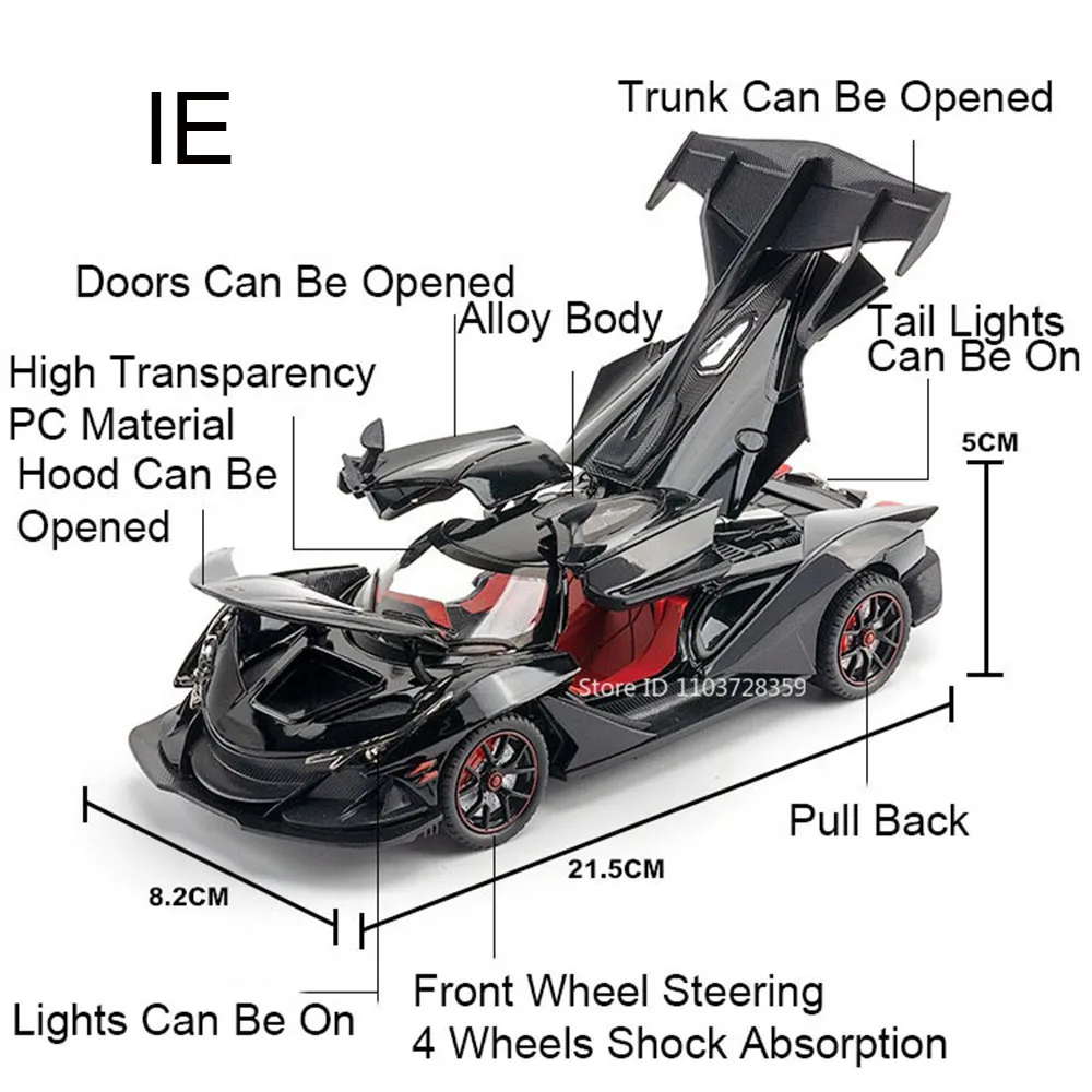 1:24 Apollo IE jouets voitures modèles Huayra GTR-CSR2 720S Revuelto avec son lumière retirer Miniature voiture de sport article de collection