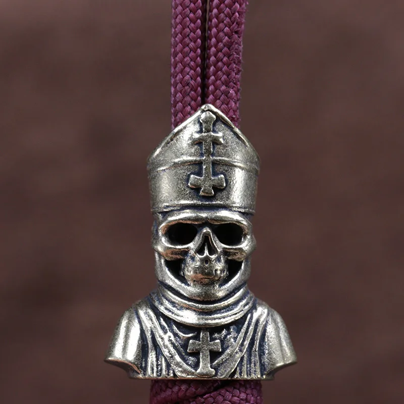 Bishop Skull Bust Brass Knife Beads EDC DIY Paracord Woven Bracelets Lanyard Pendants Accessories Outdoor Tool Hangings Charms