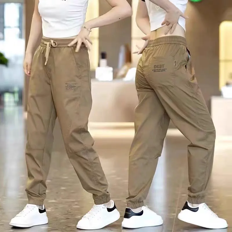 Ice Silk Men's Sport Pants Summer Quick Dry Nine Points Harlan Thin Casual Loose Fit Polyester Fiber Harsh Workwear Trousers