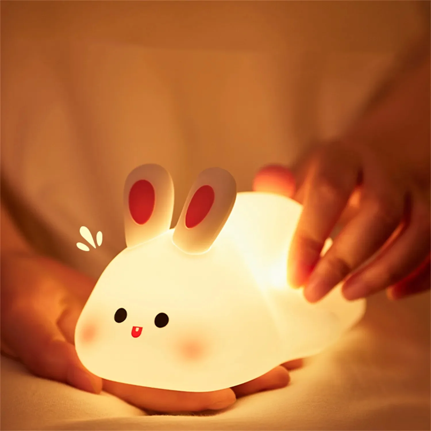 Rabbit Night Light For Children Soft Silicone Sleeping Night Lamp USB Rechargeable LED Night Lights For Bedroom Decor lights