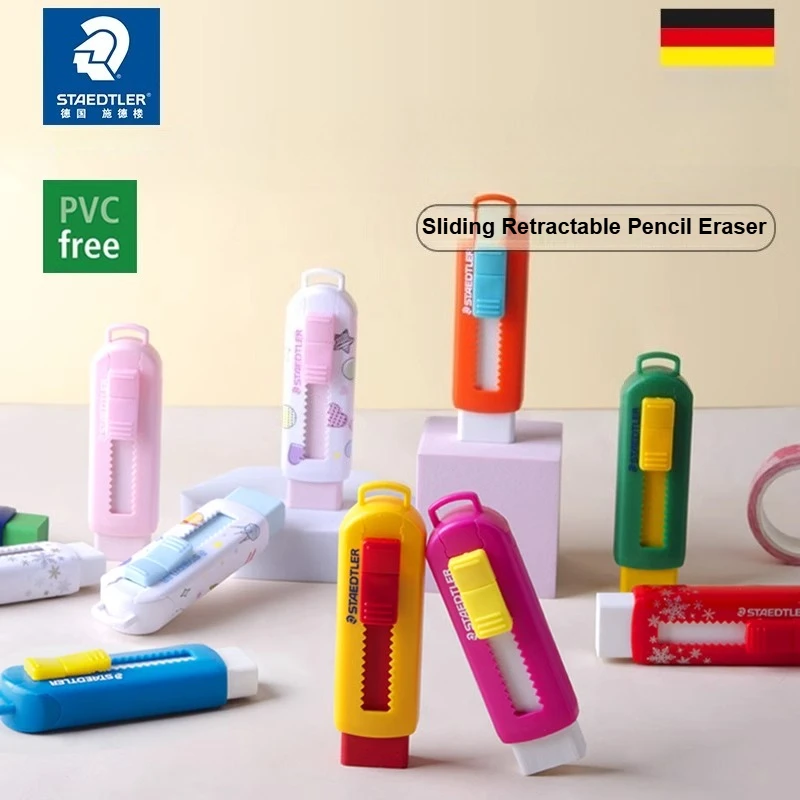 1PC Staedtler Sliding Retractable Pencil Eraser with Plastic Sleeve, Assorted Soft Pastel Color Comfortable To Hold
