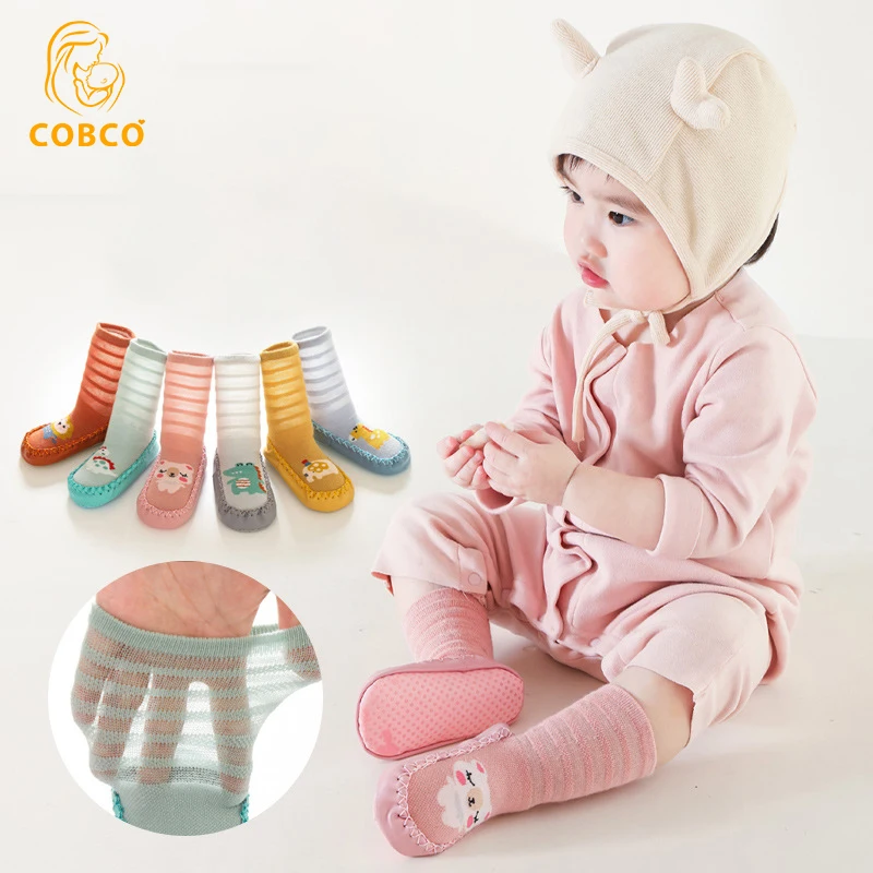 

2PCS Breathable Lovely Cartoon Animals Pattern Shoes with Non-slip Rubber Soles Newborn Baby Girl High Mesh Floor Toddler Socks