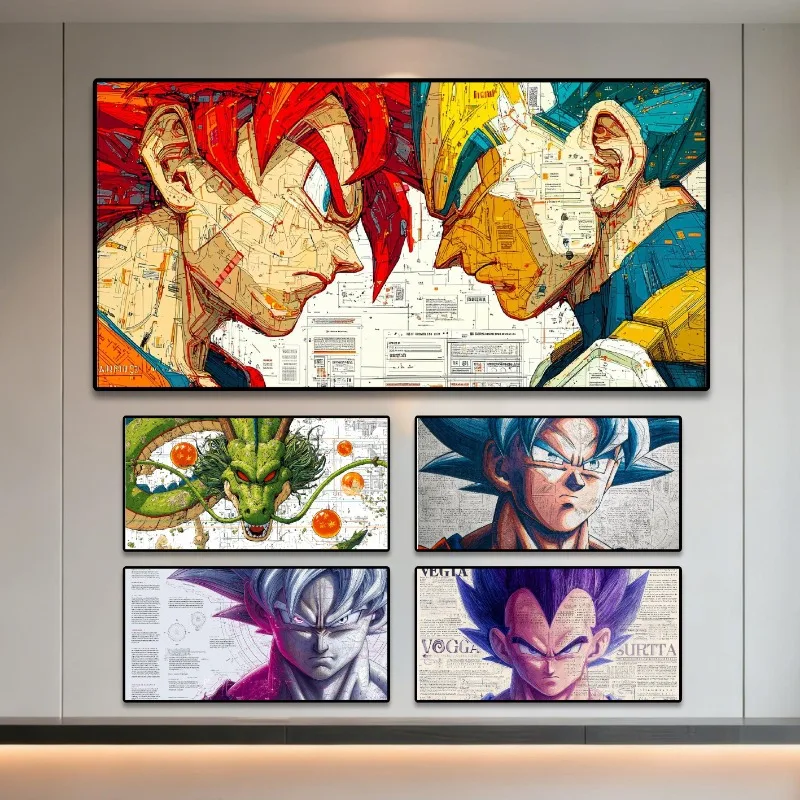 Affiche d'anime Dragon Ball, affiche de personnage Son Goku Vegeta, peinture décorative, décoration murale, collection d'anime, cadeau d'anniversaire