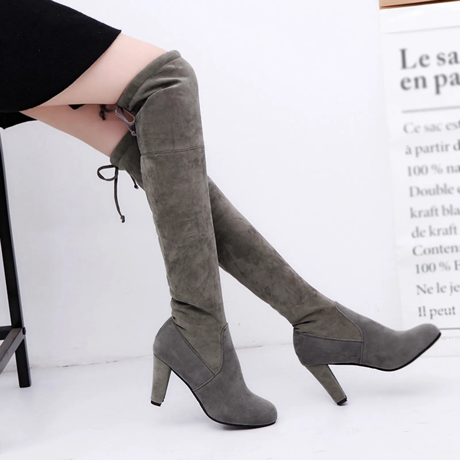 2023 New Faux Suede Slim Boots Sexy Over The Knee High Women Fashion Winter Thigh High Boots Shoes High Quality Botas Mujer