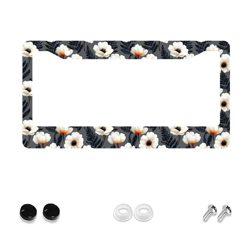 

1 шт. винтажная рамка номерного знака с 2 отверстиями и цветочным узором, серый фон, алюминиевый материал, 6x12 дюймов, включает комплект винтов