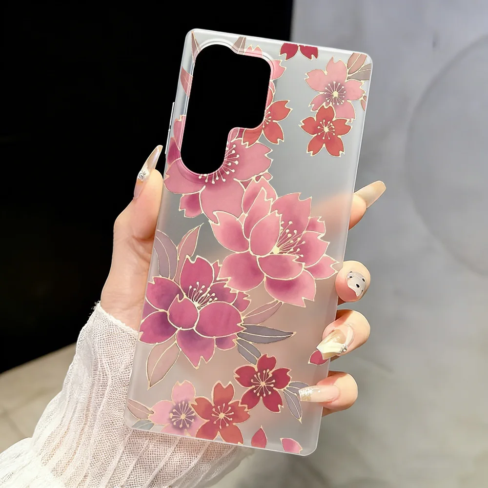 Pink Flower Frosted Phone Case For Samsung A57 5G A56 S26 Ultra S25 Ultra A55 A37 A17 A07 A16 A35 A54 A05s Cover Funda Silicone