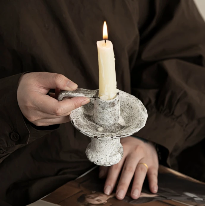 Light Luxury Hotel Villa Decoration Ceramic Material Handmade Candelabrum Wabi-Sabi Style ART Photographic Prop Candlestick