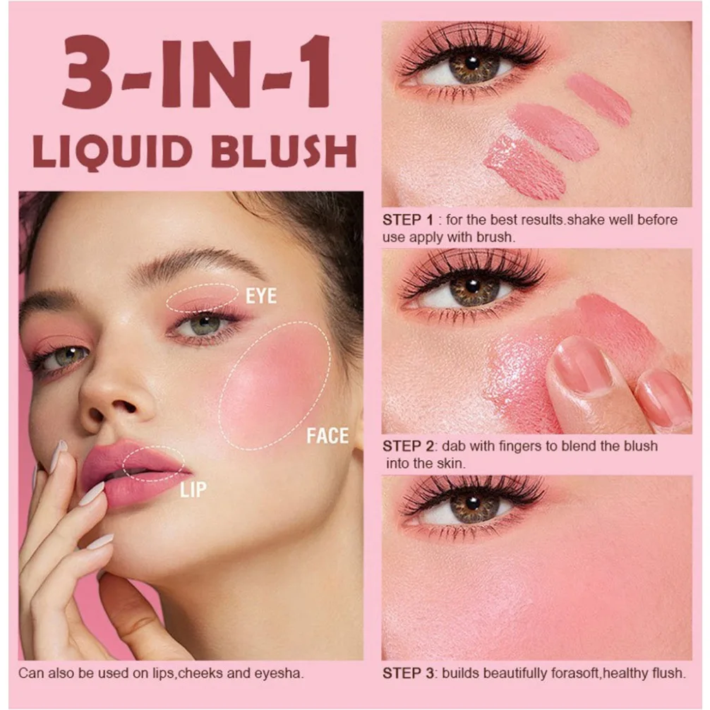 3 في 1 ملمع الشفاه ظلال العيون مقاوم للماء مقاوم للتلطخ أحمر الخدود سائل واحد العلامة الخاصة شعار مخصص ماكياج نباتي بالجملة أحمر الخدود #1