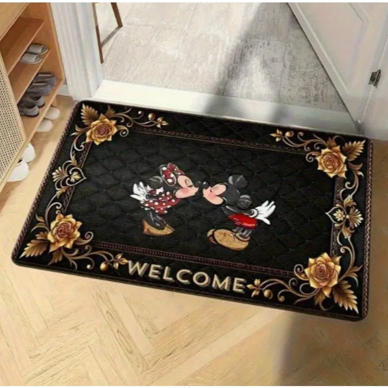 

Mickey and Minnie Mouse Floor Mat Flower Door Mat Pattern Indoor and Living Room Bedroom Kitchen Bathroom Decorative Floor Mat
